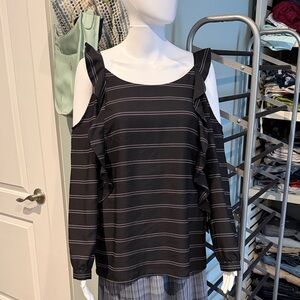 Chico's Black and White Cold Shoulder Blouse